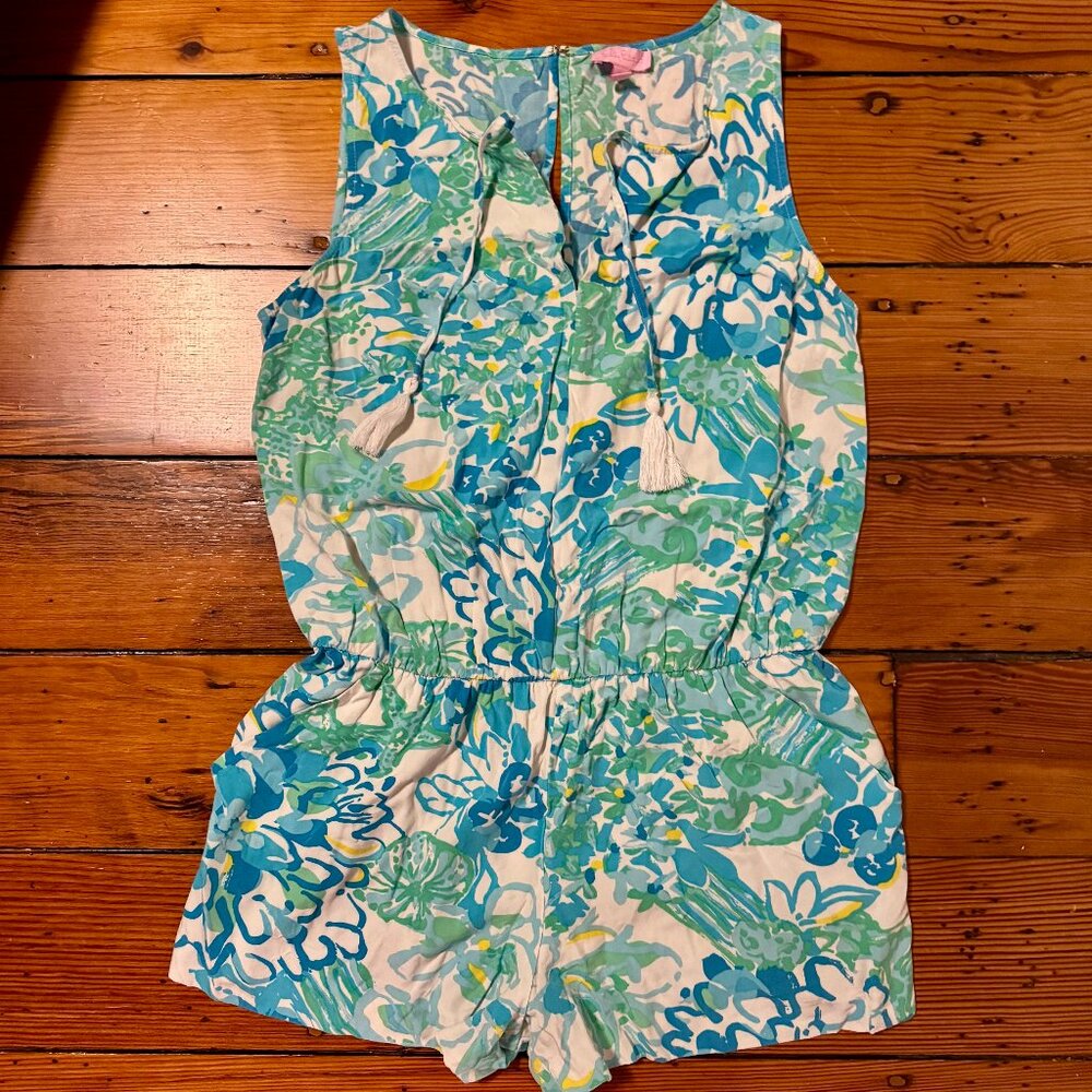 Lilly Pulitzer Womens Romper Medium Blue Tybee In a Pinch Coastal Resort Beach